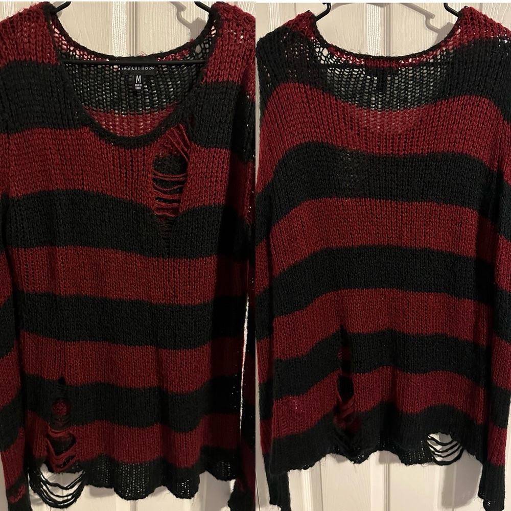 Current Mood Red and Black Striped Sweater